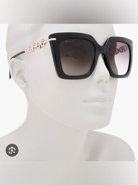 Salvatore Ferragamo Black and Gold 55mm Cat Eye Sunglasses